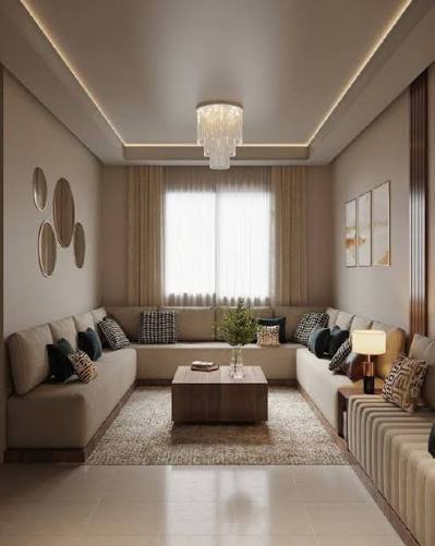 Ruang tamu dengan siling plaster moden